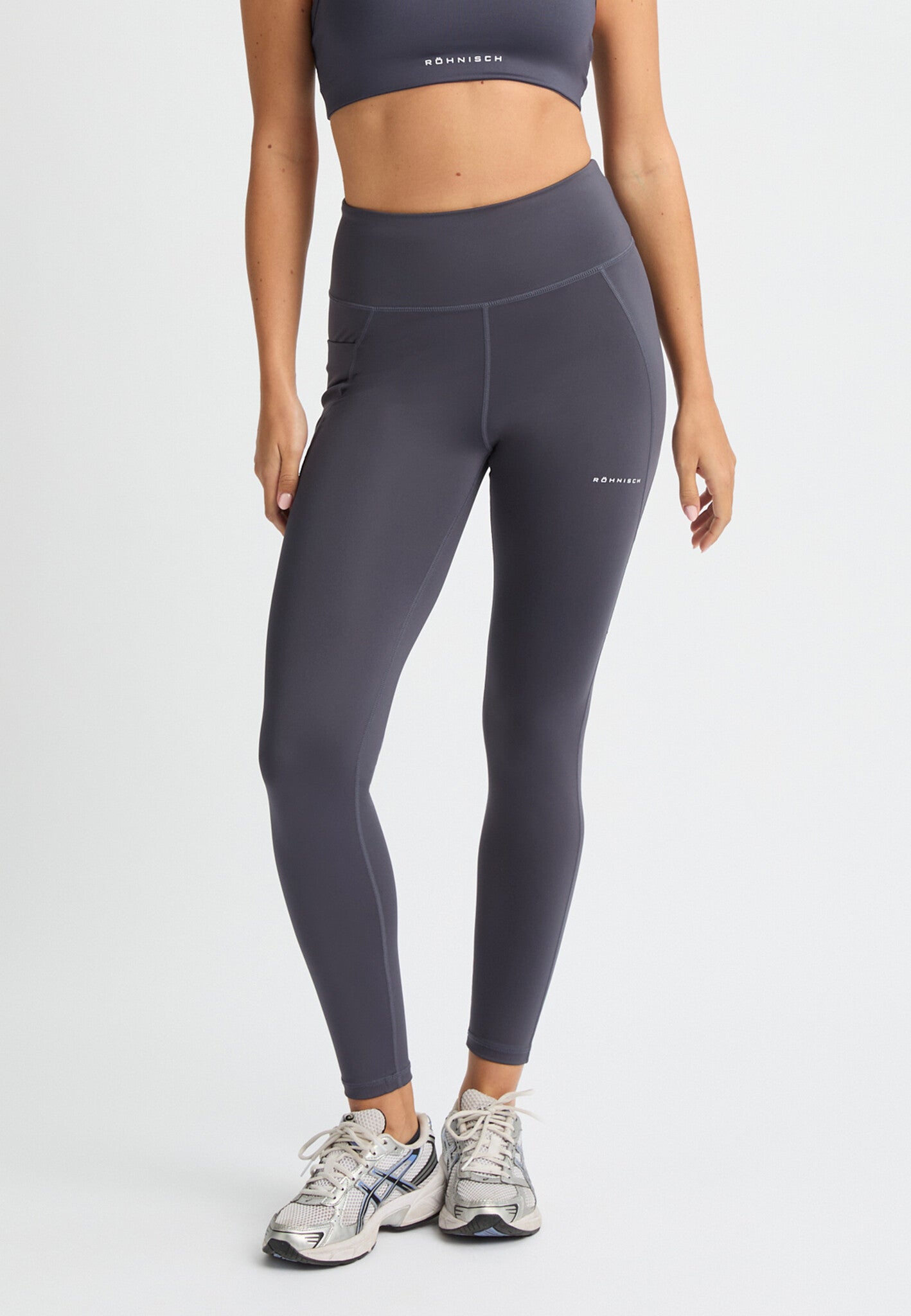 Flattering High Waist Sport Tights - Dark Grey Plum