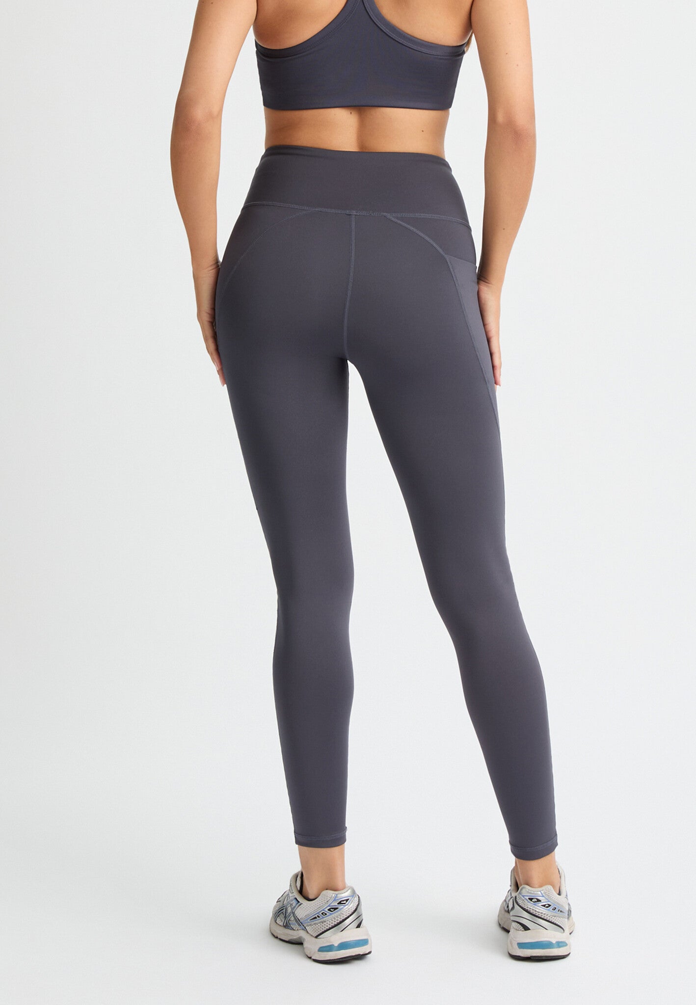 Flattering High Waist Sport Tights - Dark Grey Plum
