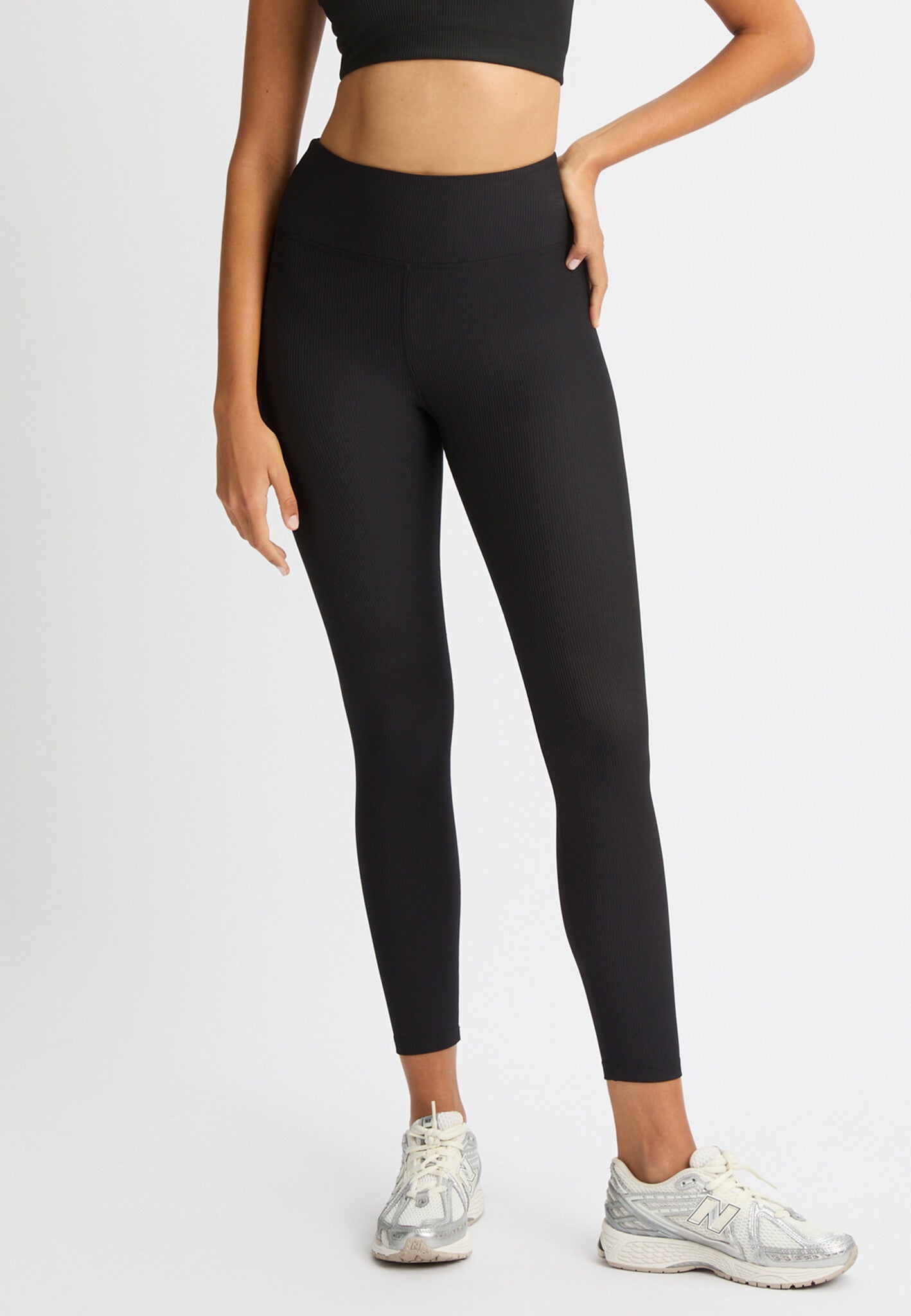 Ribbed R High Waist Tights - Black