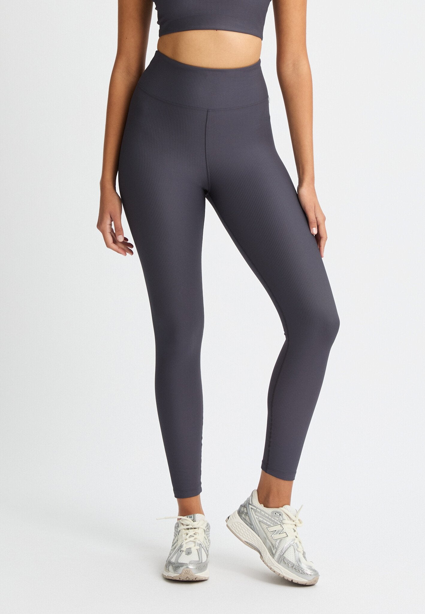 Ribbed R High Rise Tights -  Dark Grey Plum