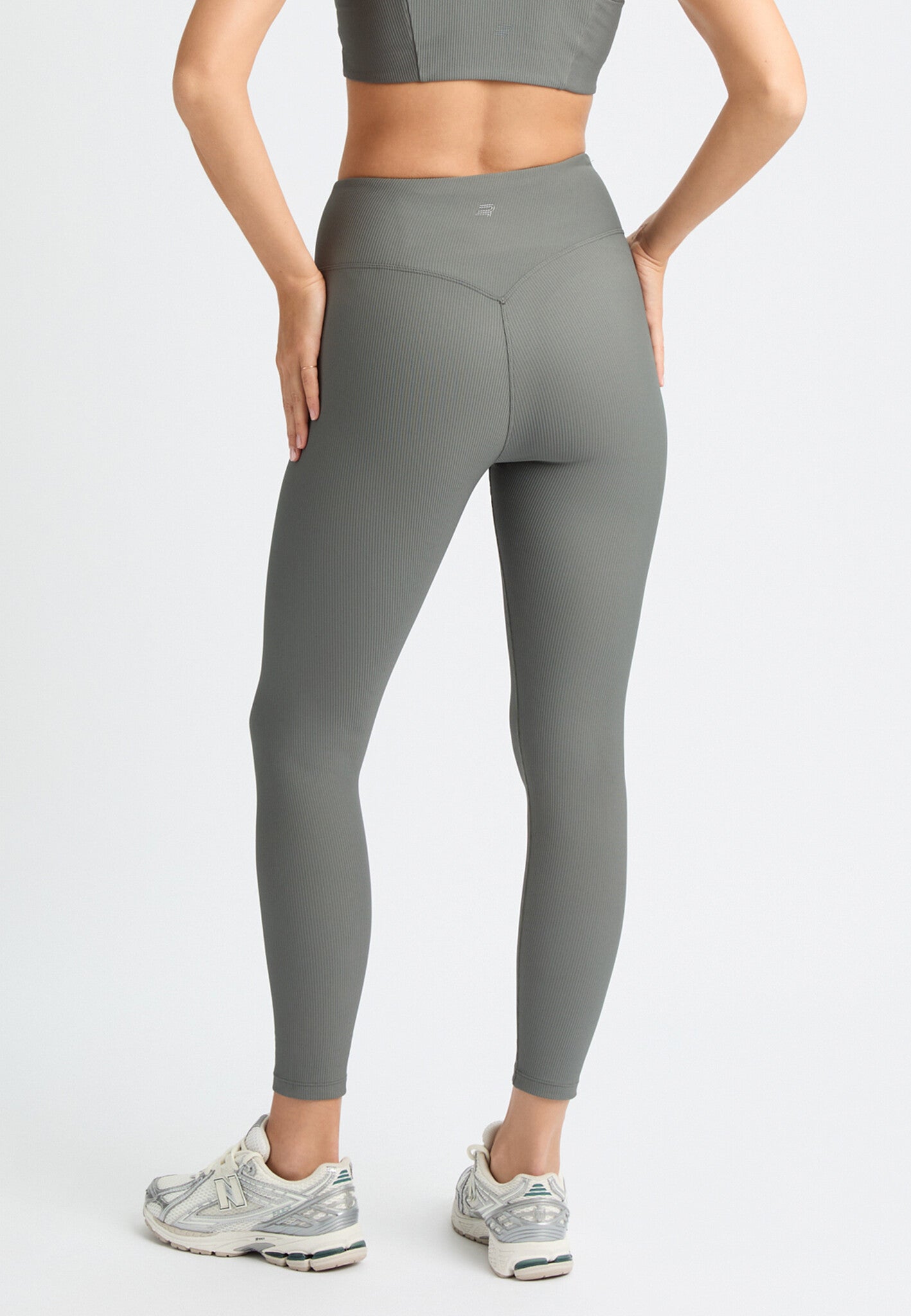 Ribbed R High Waist Tights -  Gunmetal