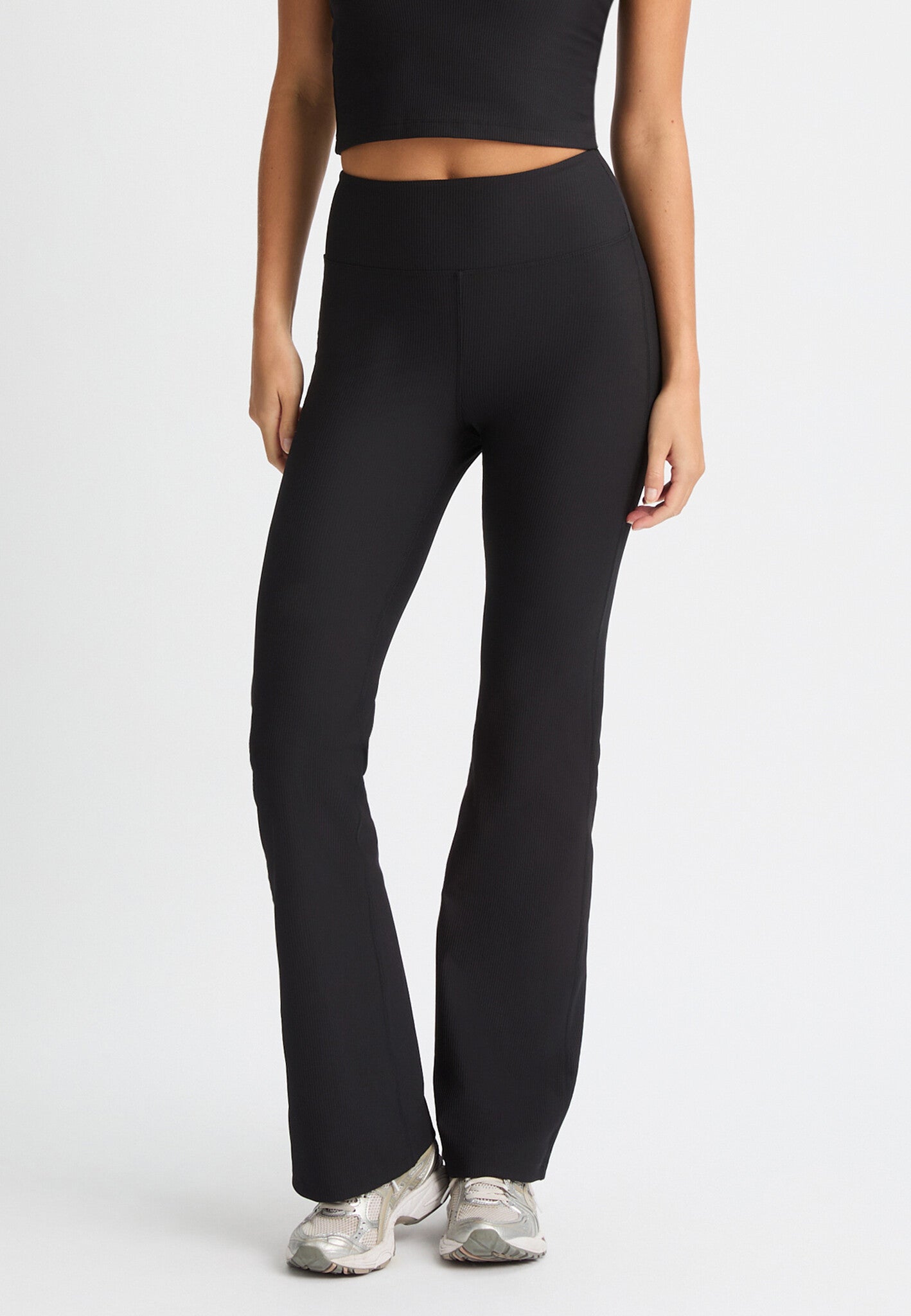 Ribbed Flared High Waist Yogabroek - Black