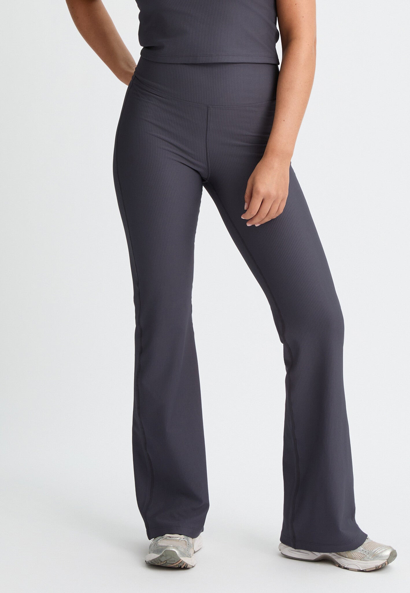 Ribbed Flared High Waist Yoga Broek - Dark Grey Plum