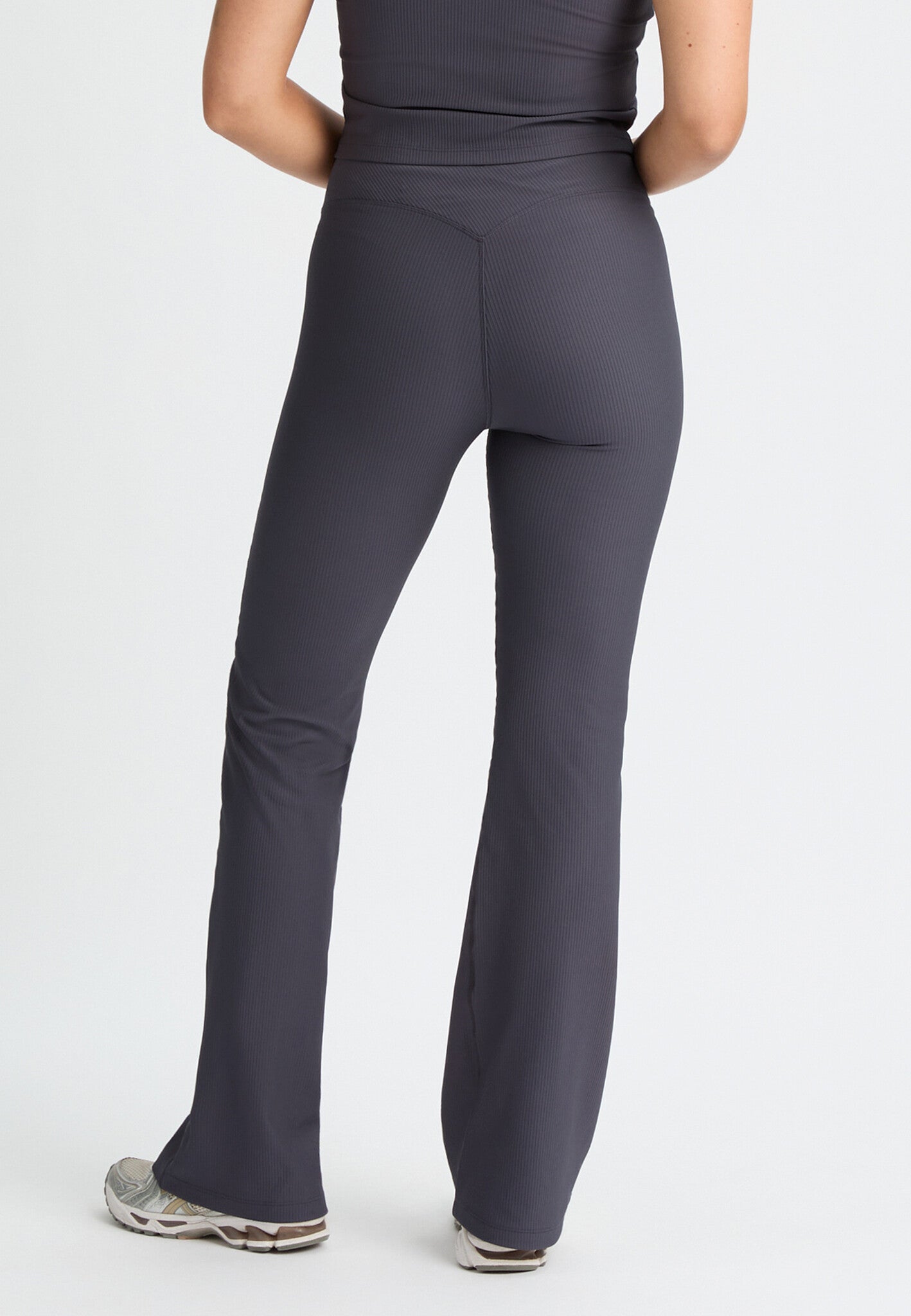 Ribbed Flared High Waist Yoga Broek - Dark Grey Plum