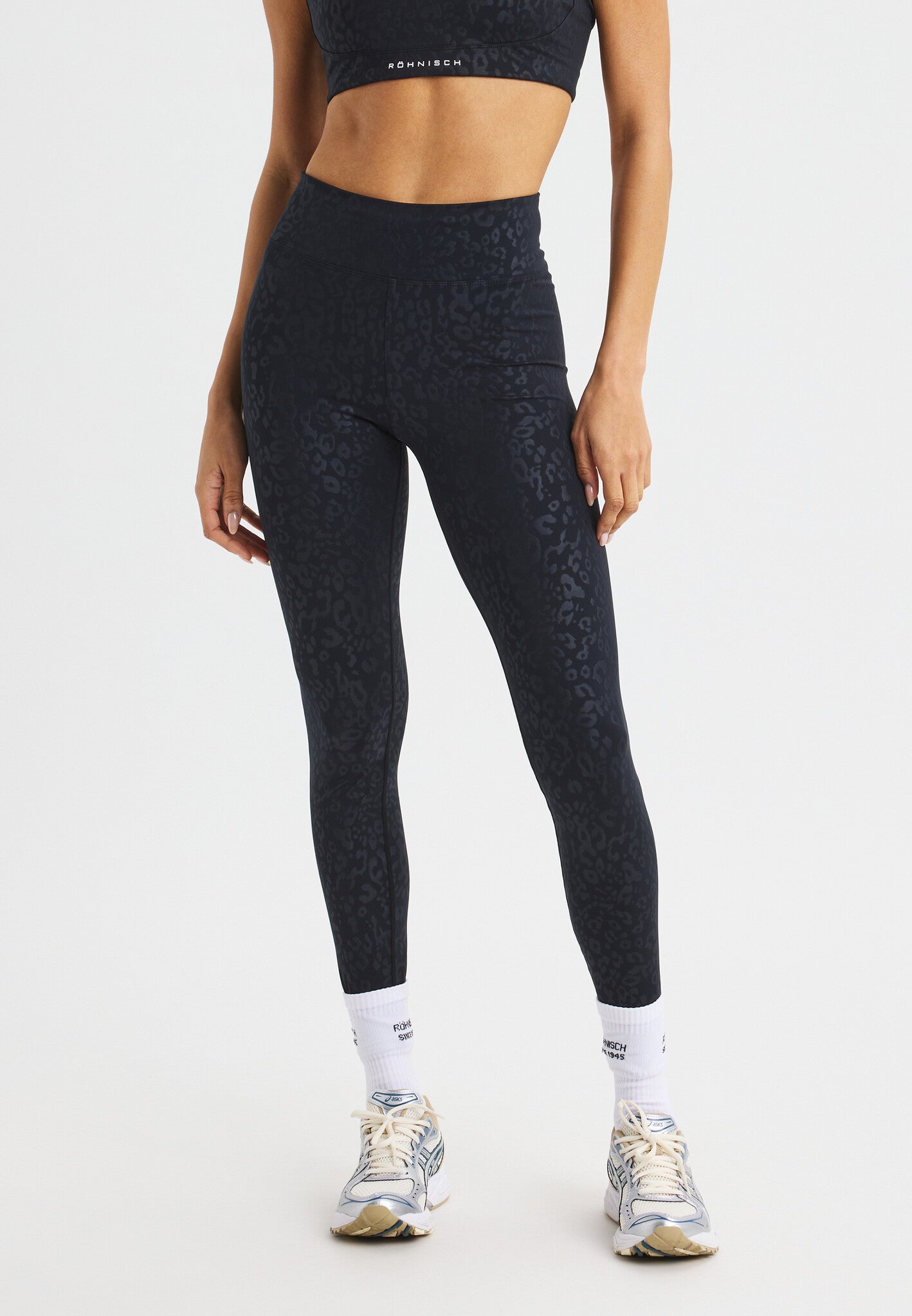 Printed High-Waist Yoga Tights - Leo Emboss Black