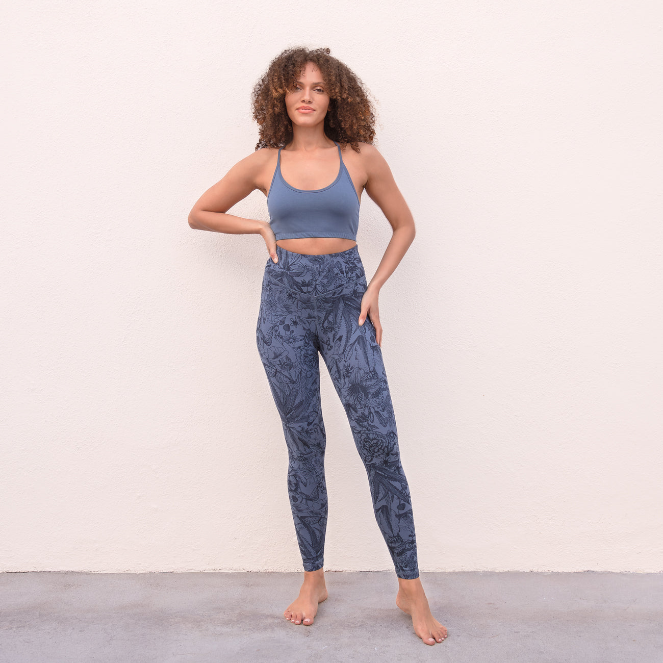 Cali Printed Yoga Legging - Bluegrey