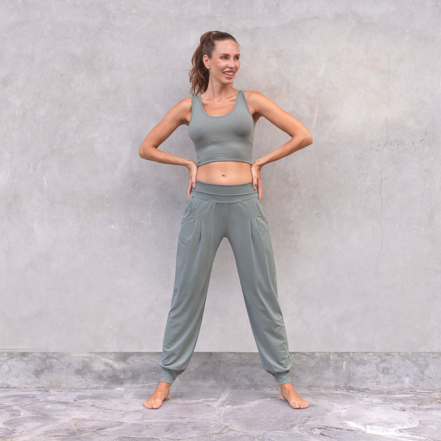 Loose Fit Yoga Chill Pants van Bio Katoen -  Joelle -  Agave