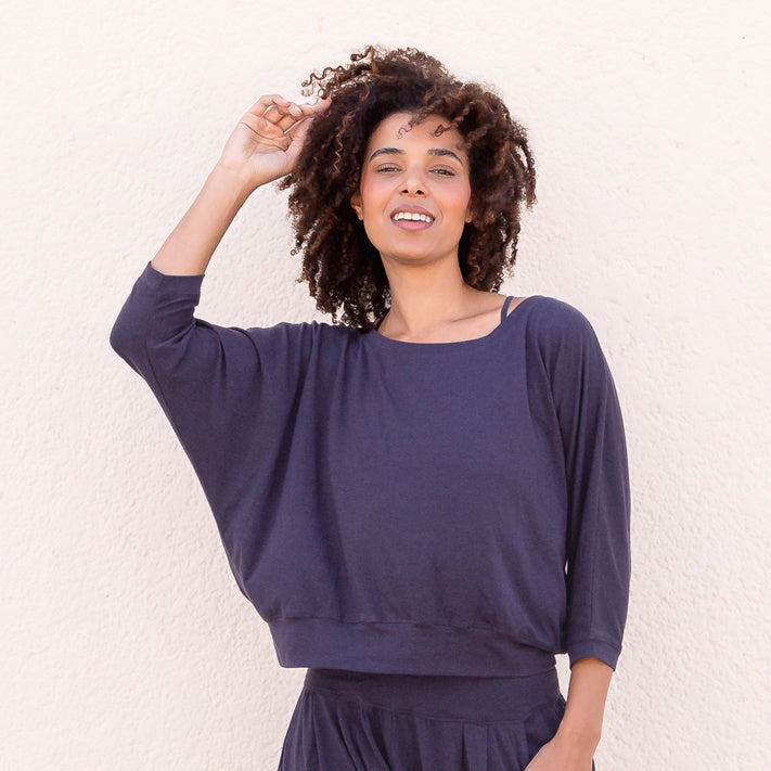 Frida 3/4 Oversized Yoga Shirt - Nightblue