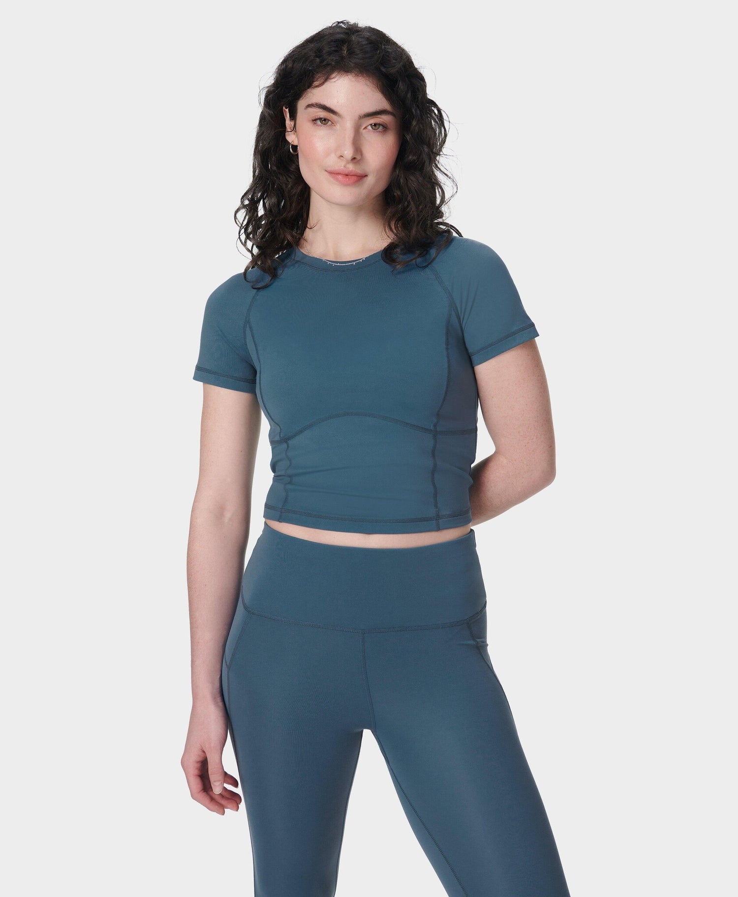 All Day Cropped Yoga T-Shirt - Subdued Blue