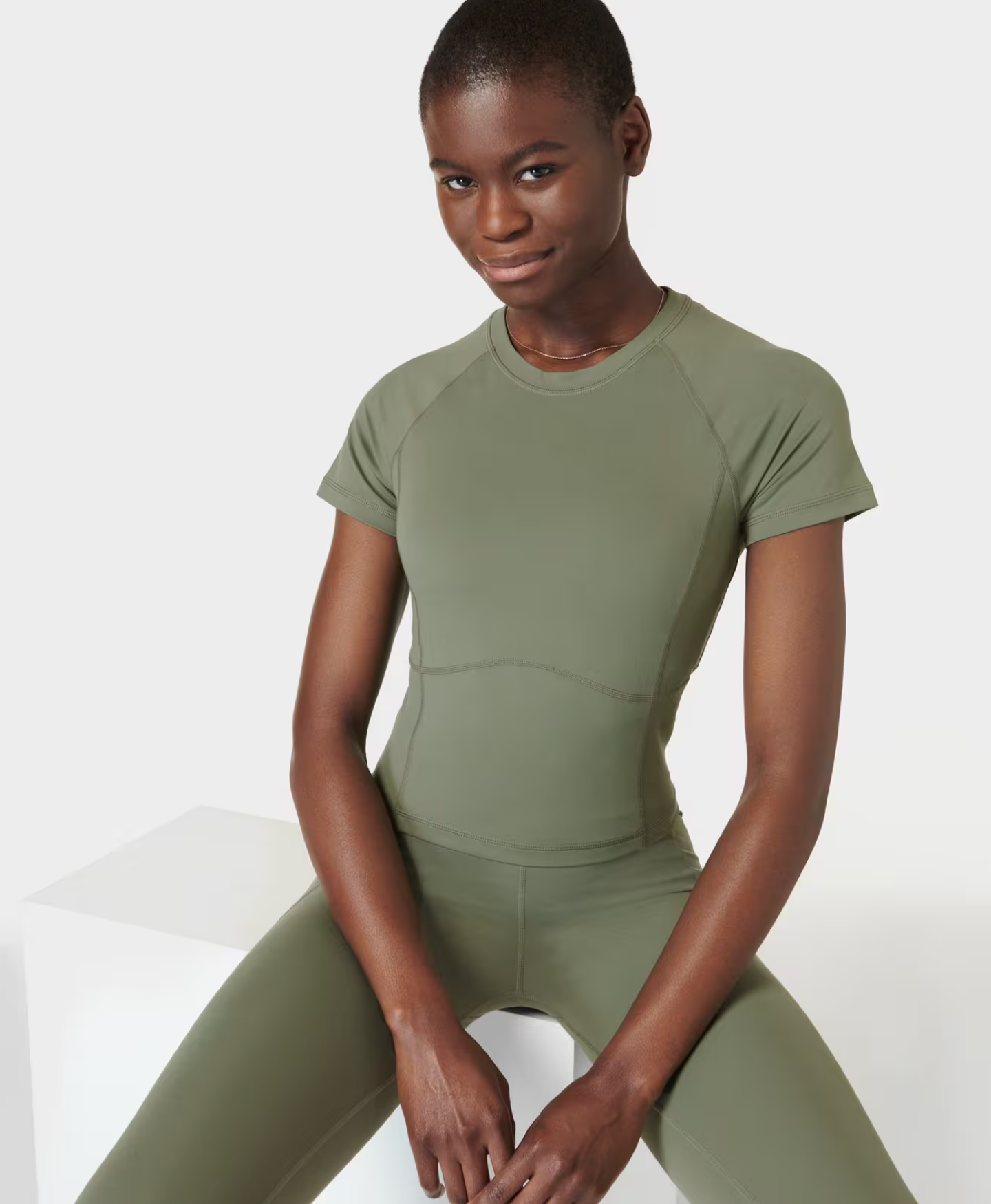 All Day Active Cropped Yoga T-Shirt - Umbra Green